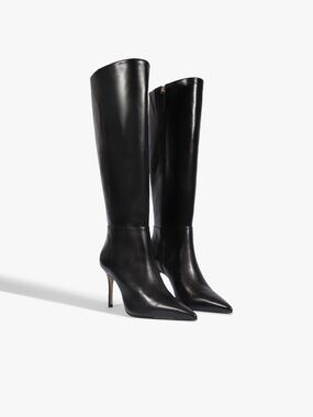 SCHUTZ Black Pointed-Toe Over-the-Knee Leather Boots
